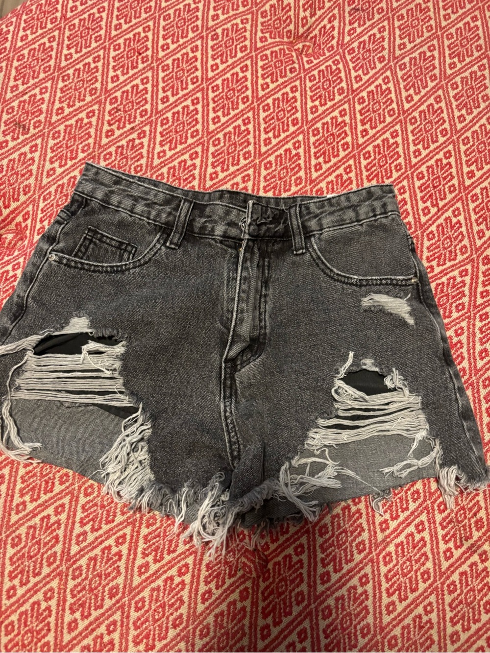 SHEIN Black Distressed High-Rise Denim Shorts
